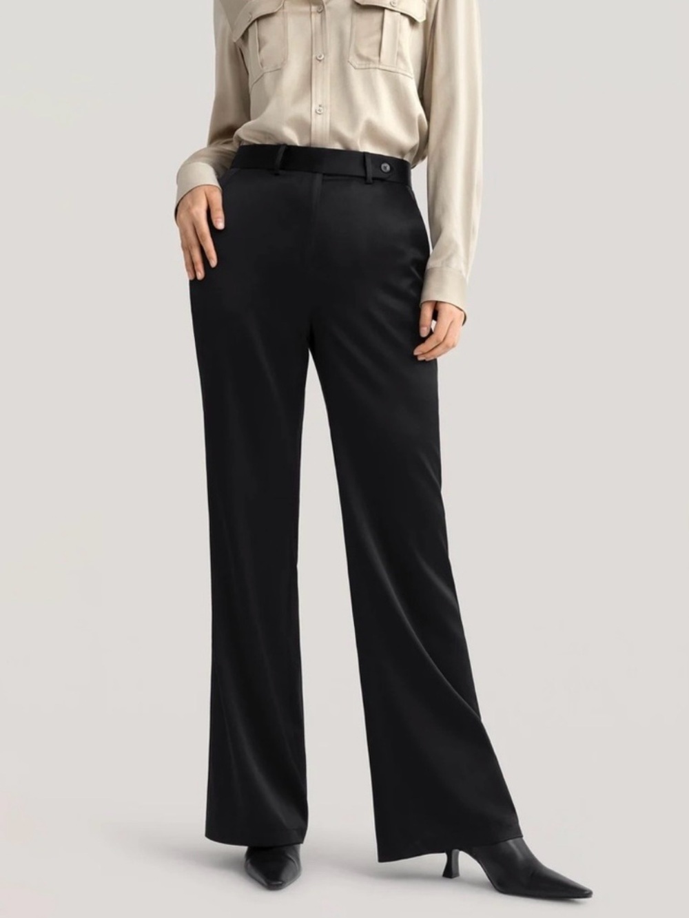 Lilysilk The Albo Micro-Flare Silk Pants Black Size 4